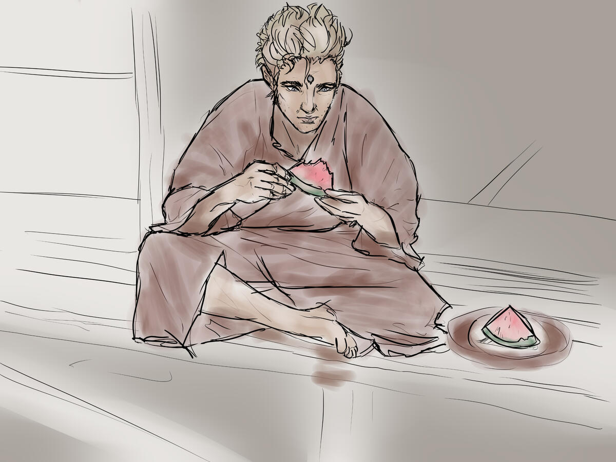 nero eating a melon dont ask i dont know
